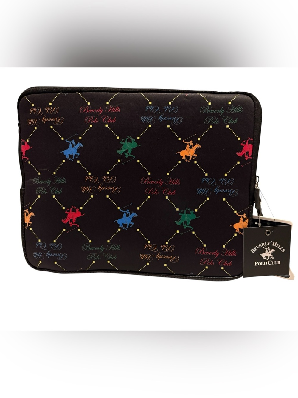 Beverly Hills Polo Club Black Laptop Sleeve with Multicolor Polo Motifs